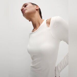 Zara White Ribbed Long Sleeve Top